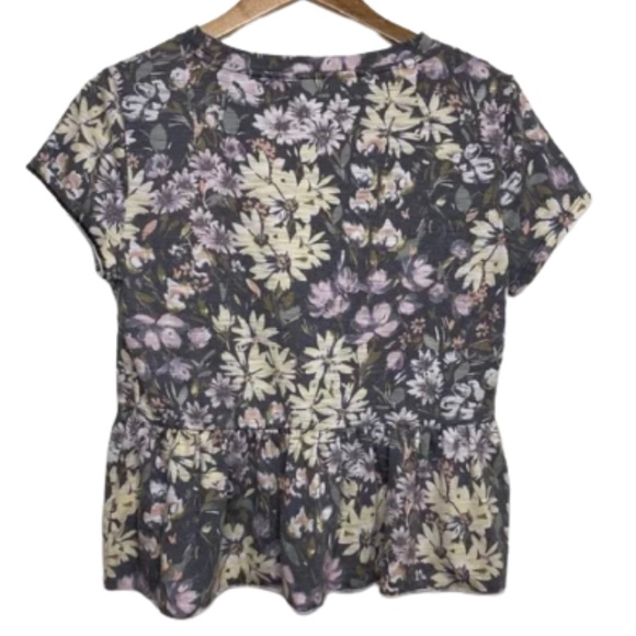 LC LAUREN CONRAD Top Floral Crewneck Jersey Peplum Short Sleeve Gray X-Large - Picture 4 of 7